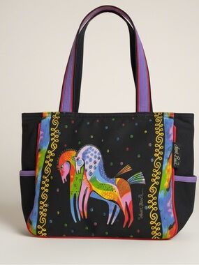 Laurel Burch Rainbow Horses Wild Stallions Black Canvas Retired Bag/Purse/Tote